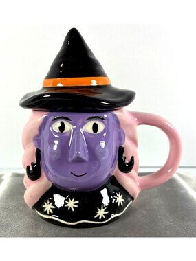 Hyde & EEK! Witch Lidded Mug Tea Cup Halloween Purple Face Hat Target New NOS